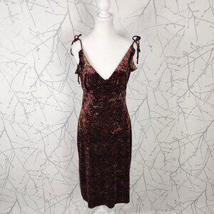 Annex Paisley Printed Velvet Tie Strap Y2K Midi Dress